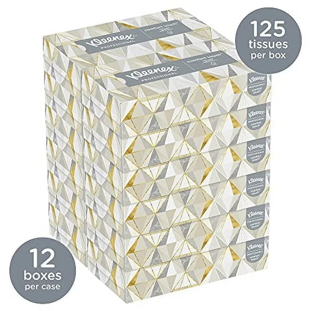 Kleenex Facial Tissue, Ivory, 8-2/5 x 8-3/5 Inch, 125 Tissues per Box, 12 Count