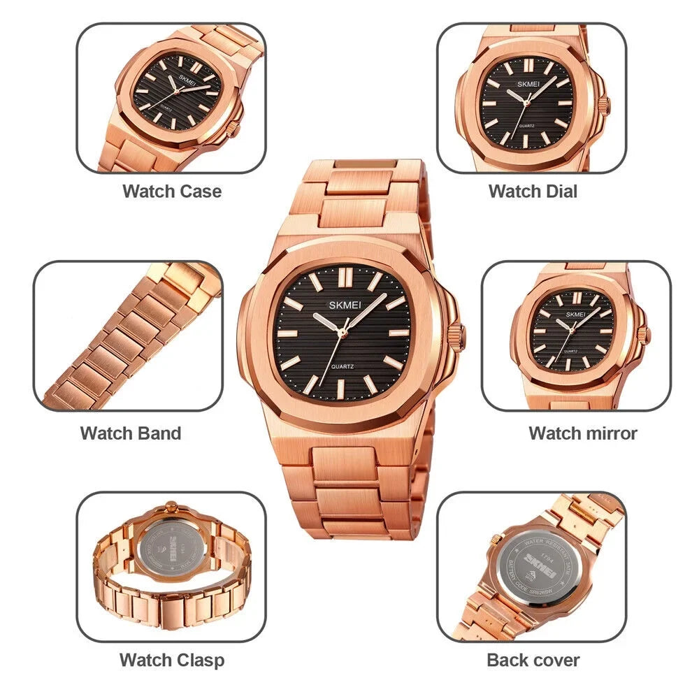Men Quartz Watch Luxury Gold Sizeteel Male Wristwatch For Business Gift