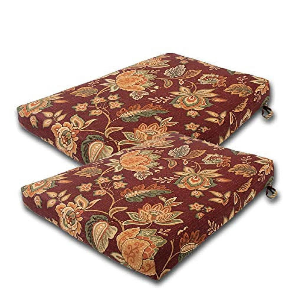 Sizeet Of 2 Outdoor Dinning Trapezoid Sizeeat Bottom Pillow 21" W X 24" D X 3" H. Polyester Fabric Cassie Cherry Palm