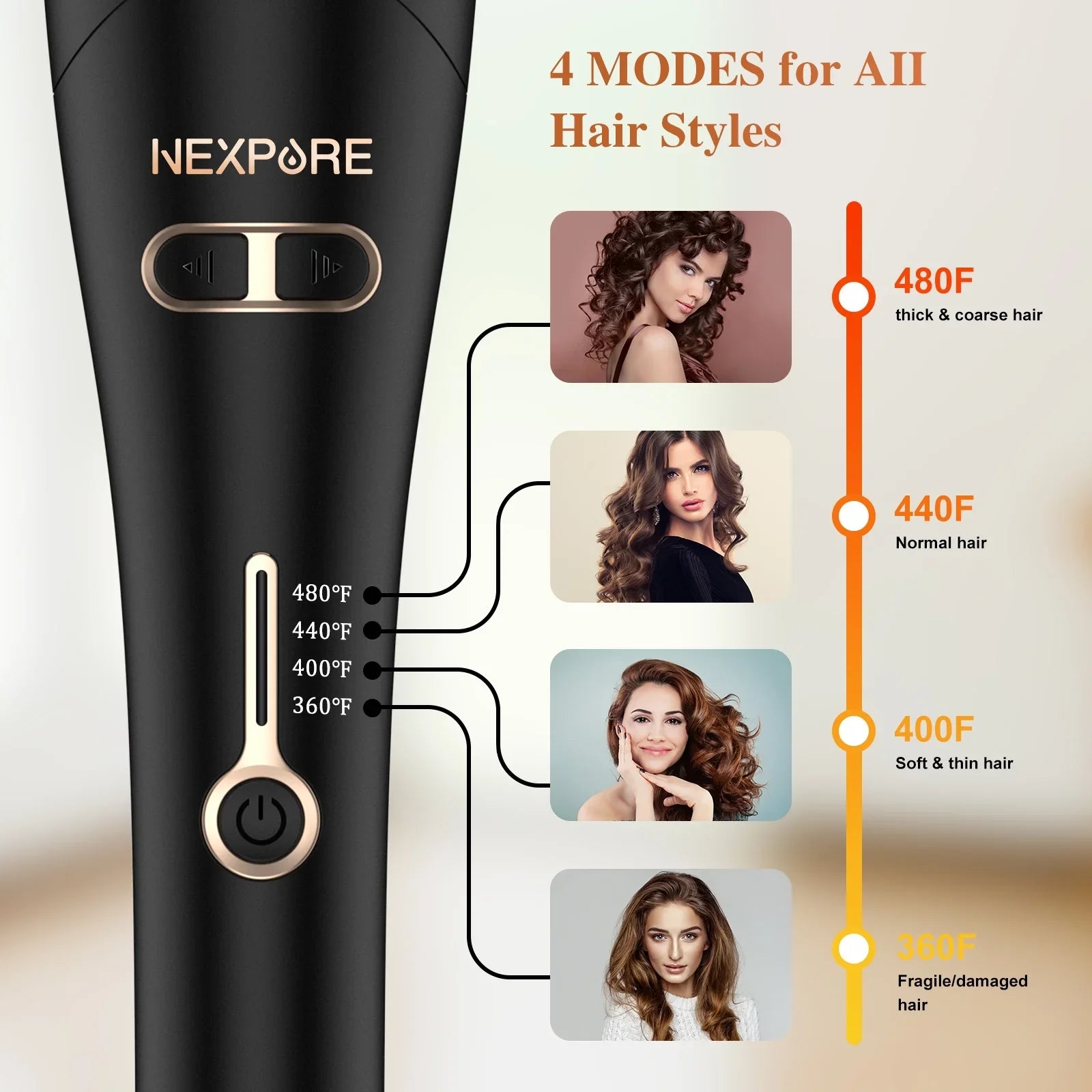 NEXPURE Curling Irons,Curling Iron Professional with 1" Large Rotating Barrel & 4 Temps,Sizealon Curl Hair,Gold