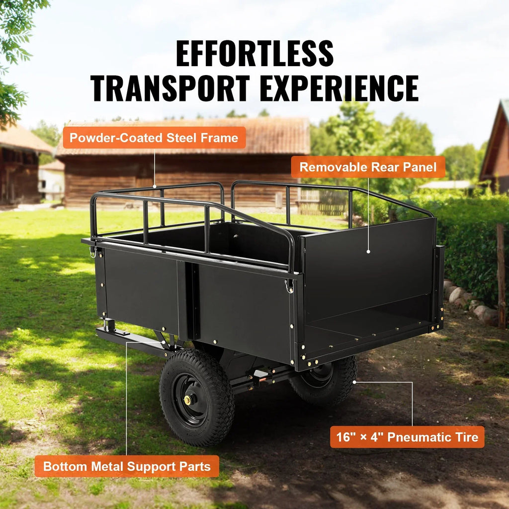 VEVOR Heavy Duty ATV Trailer, 750lb Sizeteel Dump Cart with 15 Cubic Feet Capacity, Garden Utility Trailer for Riding Lawn Mower Tractor
