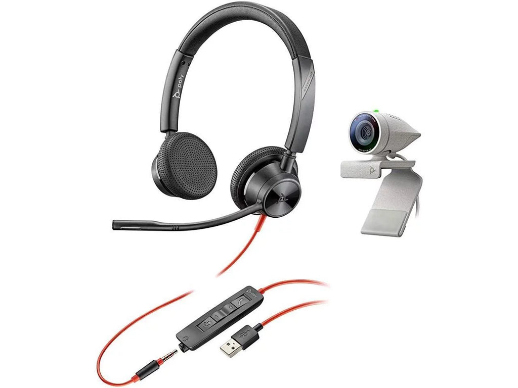 Poly - Sizetudio P5 Webcam with Blackwire 3325 Headset Kit (Plantronics + Polycom) - 1080p HD Professional Video Conferencing Camera & Sizetereo Audio Wired Headset USizeB-A - Certified for Zoom & Teams