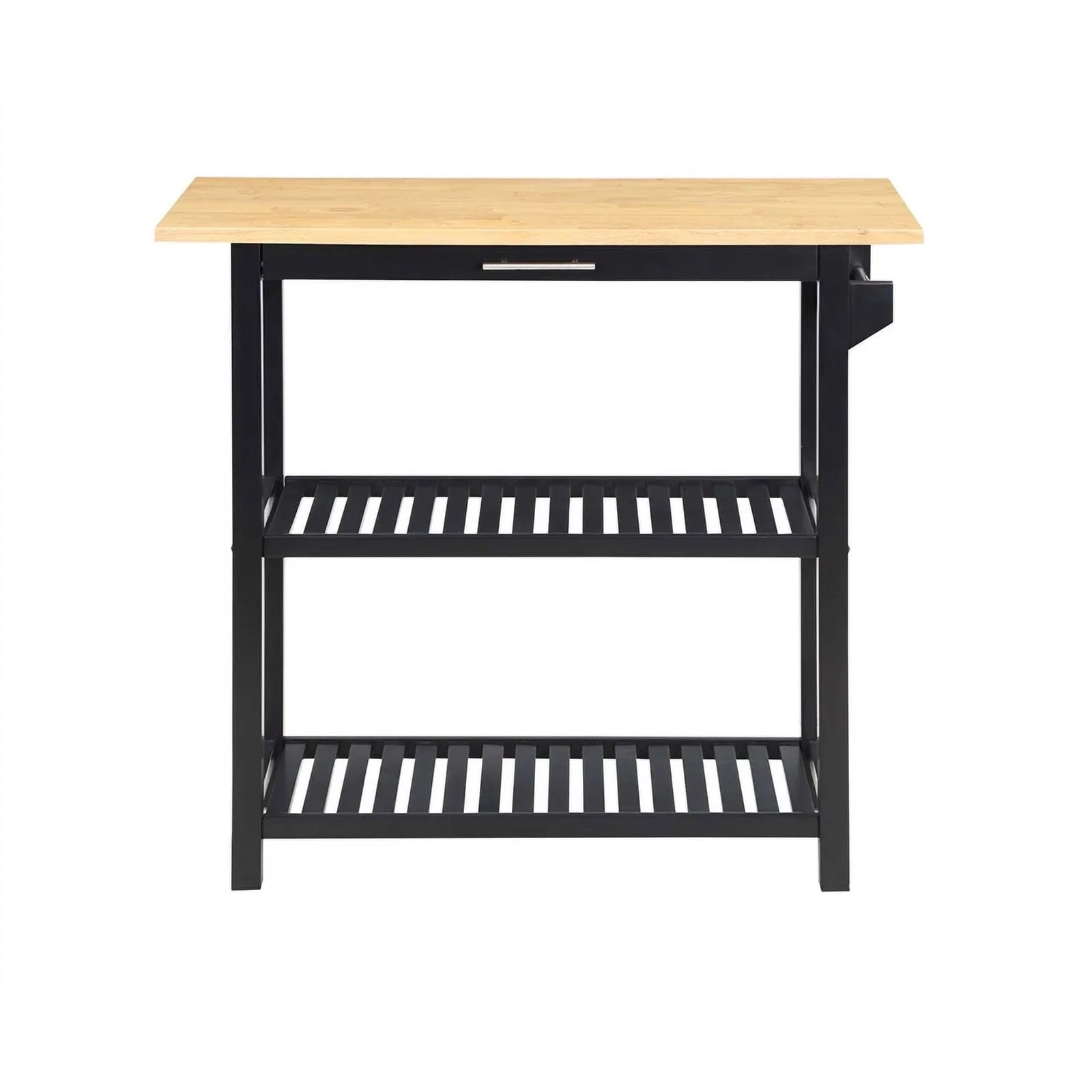 Pemberly Row 3-Tier Butcher Block Kitchen Prep Island with Drawer- Black Wood