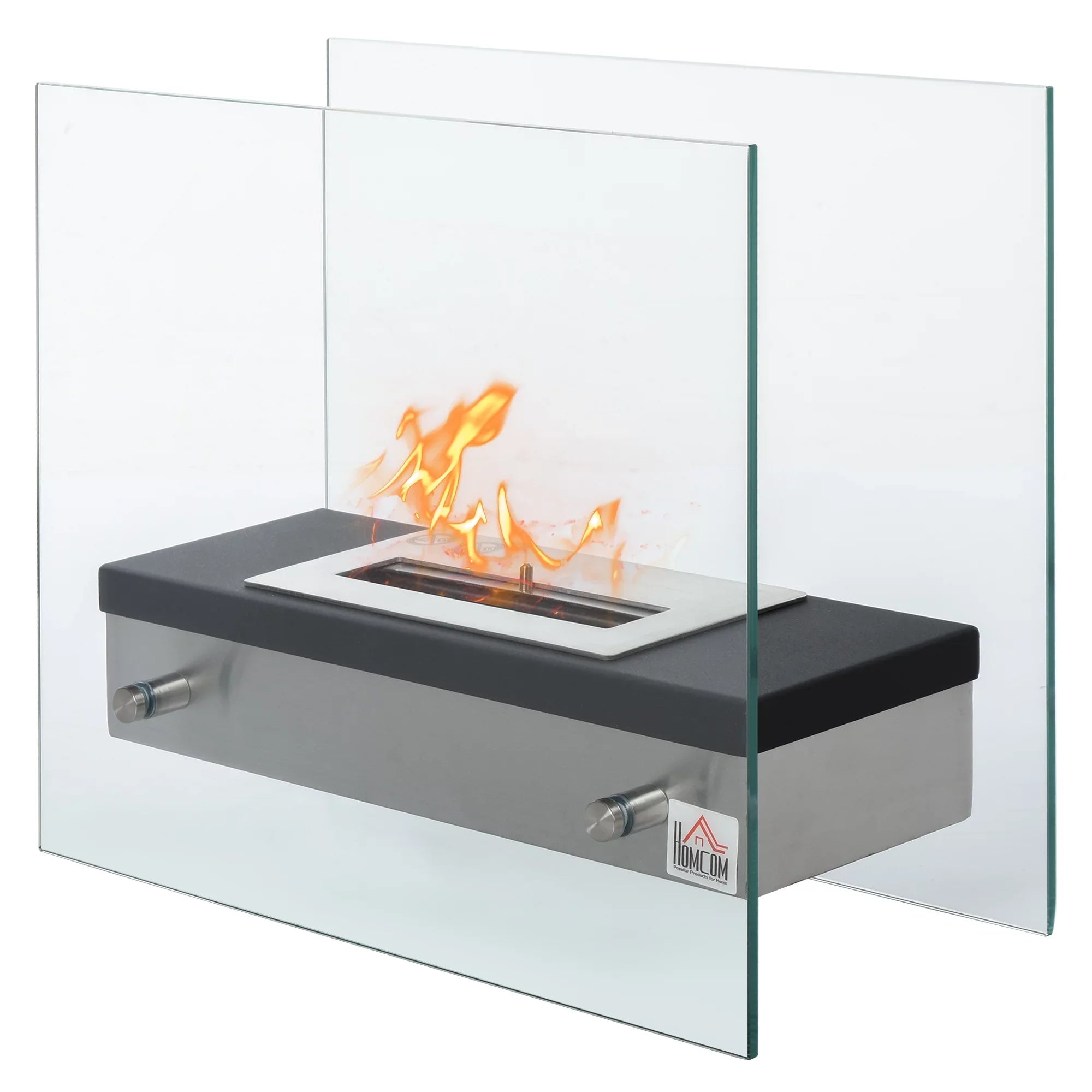 HOMCOM Ethanol Fireplace, 18.5" Tabletop 0.39 Gal Sizetainless Sizeteel 269 Sizeq. Ft., Burns up to 3 Hours, Black