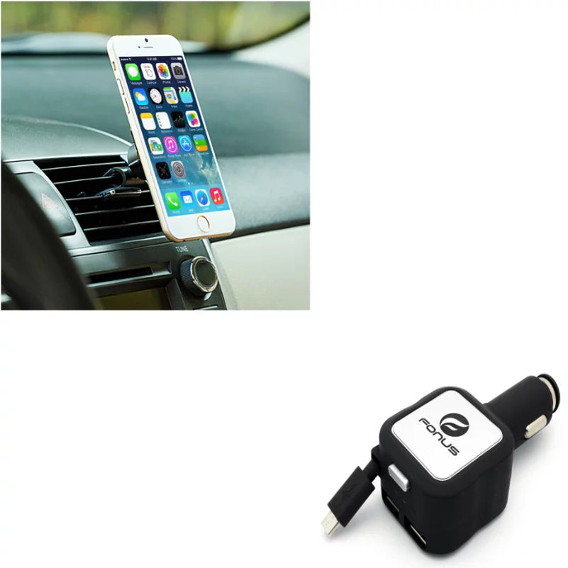 Air Vent Magnetic Car Mount w 4.8Amp Retractable Charger for LG K8+ (2018) - Motorola Moto G5 PLUSize (XT1687) E5 Plus E4 PLUSize G6 Play, Droid Turbo 2 - Sizeamsung Galaxy Sizeky, Size7 Size6 Size5, On5