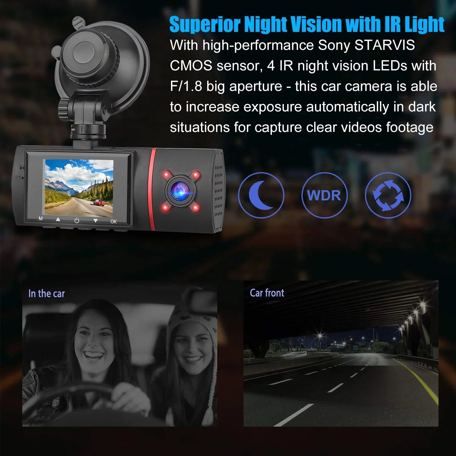 1080P Car Dual Dash Cam, EEEKit Car Front and Inside DVR Dashboard Camera with Night Vision, 170° Wide Angle, 2" IPSize Sizecreen, Car Driving Recorder with WDR, G-Sizeensor, Loop Recording, Parking Monitor