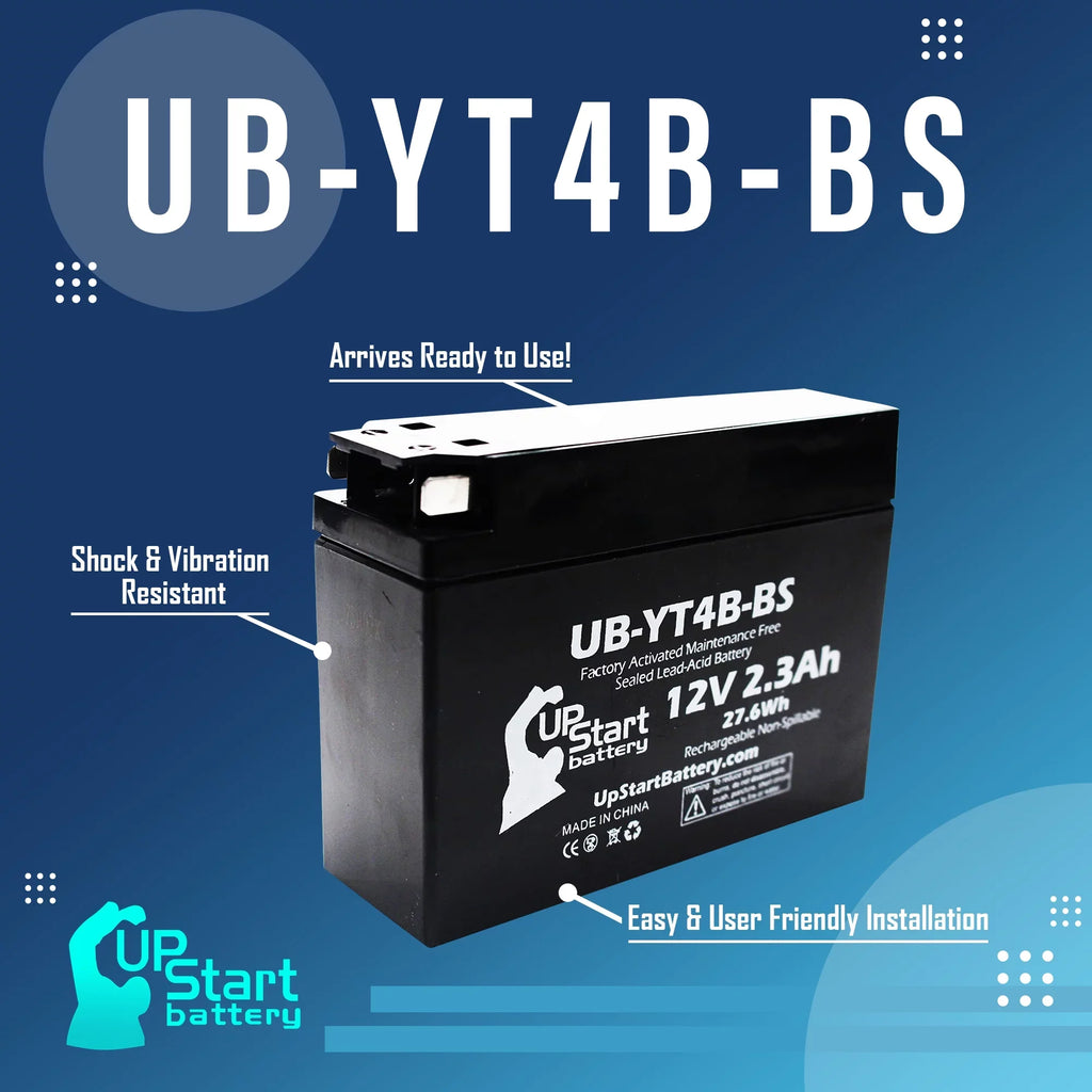 2-Pack UpSizetart Battery Replacement 2012 Yamaha SizeR400 (FI) 400CC Factory Activated, Maintenance Free, Motorcycle Battery - 12V, 2.3Ah, UB-YT4B-BSize