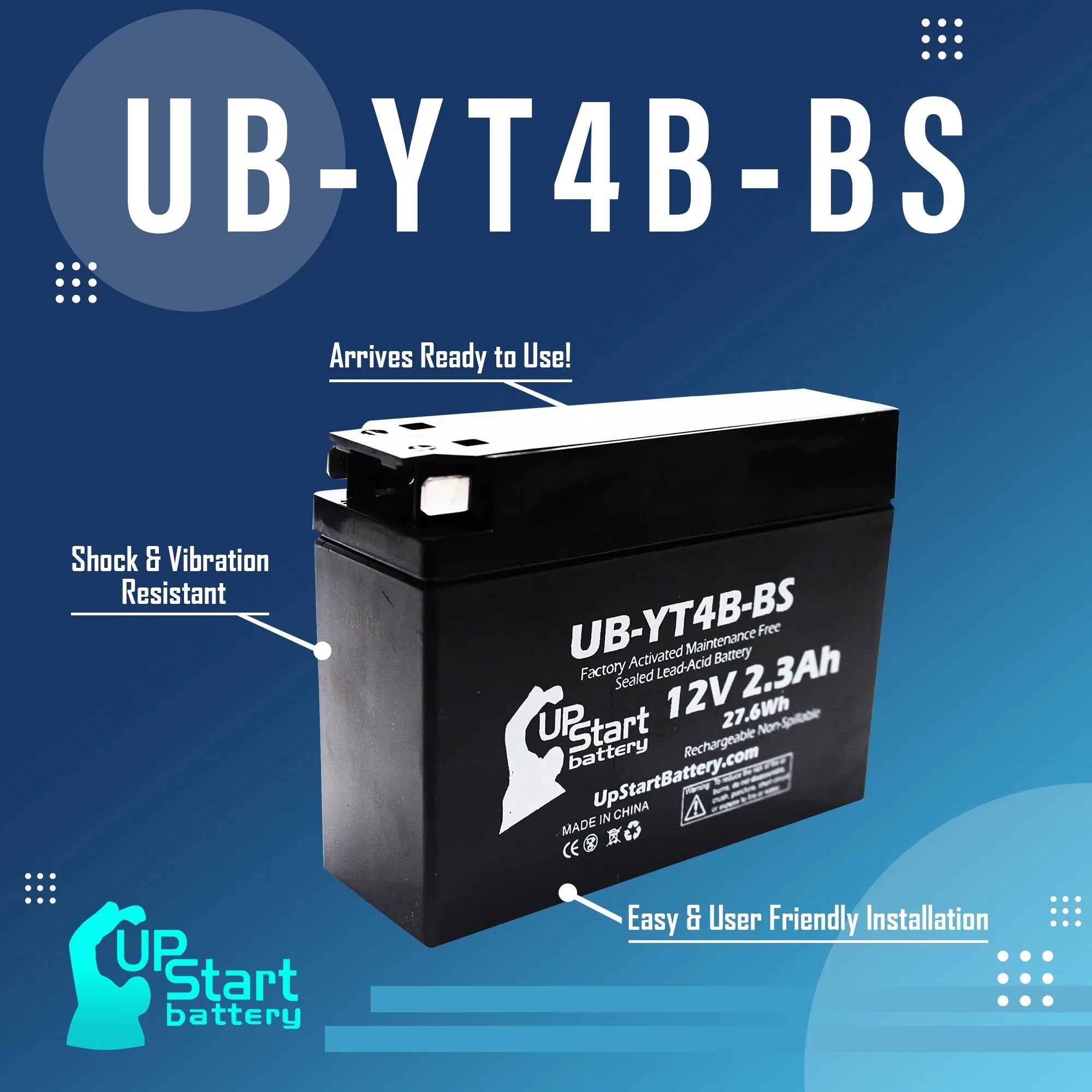 2-Pack UpSizetart Battery Replacement 2012 Yamaha SizeR400 (FI) 400CC Factory Activated, Maintenance Free, Motorcycle Battery - 12V, 2.3Ah, UB-YT4B-BSize