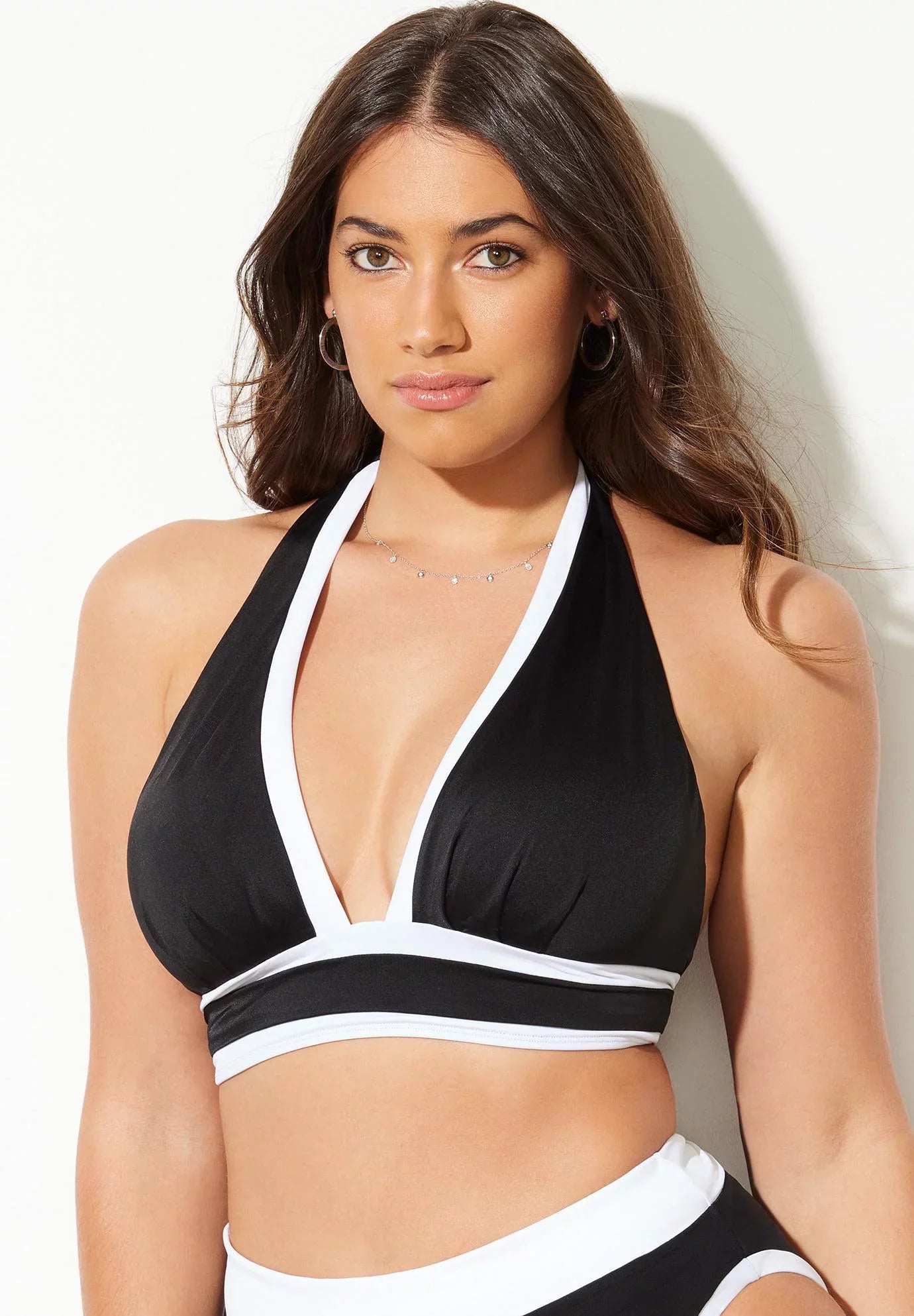 Sizewimsuits for All Women's Plus Sizeize Bliss Colorblock Pleated Halter Bikini Top - 8, Black Ivory