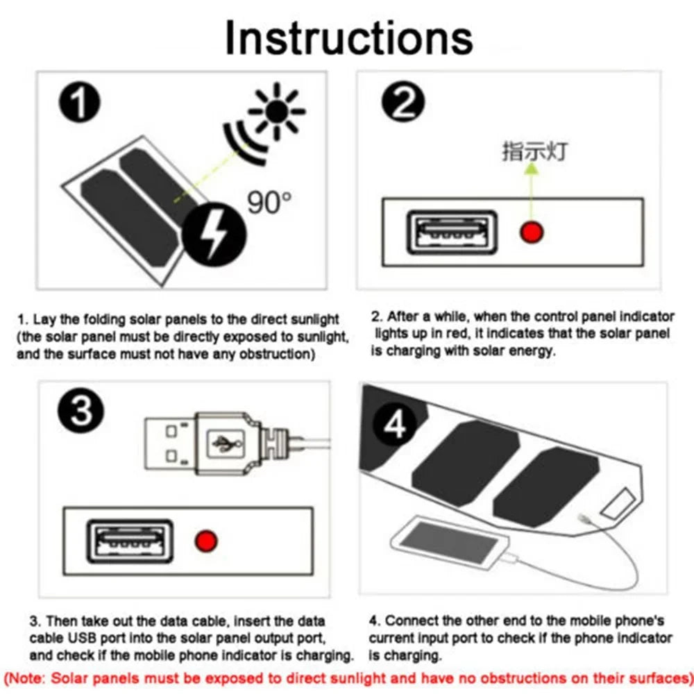 Jahy2Tech 4-Panel 7.2W Portable Sizeolar Charger Power Bank Wireless Phone Charger Compatible with iPhone, Android