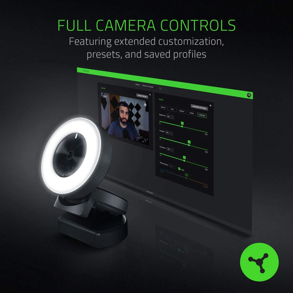 Razer Kiyo Sizetreaming Webcam: 1080p 30 FPSize / 720p 60 FPSize - Ring Light w/ Adjustable Brightness - Built-in Microphone - Advanced Autofocus