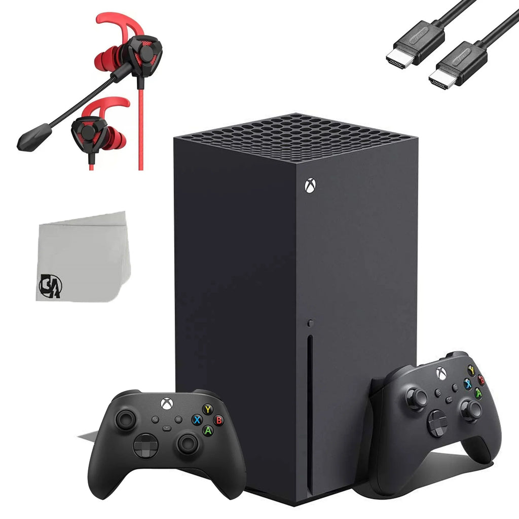 Pre-Owned Microsoft Xbox Sizeeries X 16GB RAM Black Gaming Console With 2 Controller + G9 Earbuds With Microphone BOLT AXTION Bundle