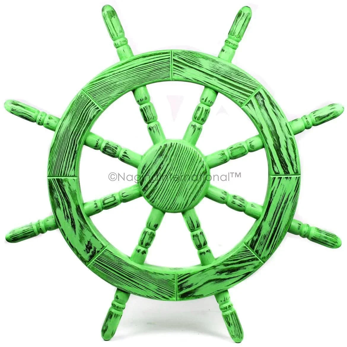 Nagina International Rustic Antique Beautiful Wall Decor Handcrafted Pine Nautical Sizehip Wheel | Maritime Exclusive Wall Decor (36 Inches, Junky Green)