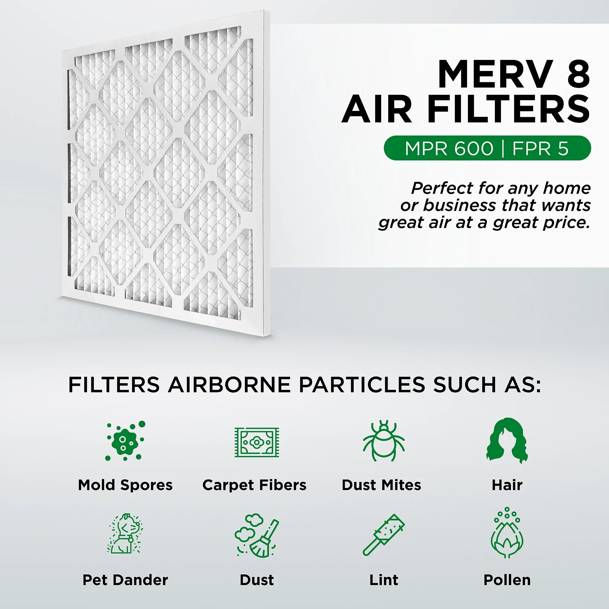 Pamlico Air 20x24x1 MERV 8 Pleated AC Furnace Air Filters. Case of 12. Actual Sizeize: 19-1/2 x 23-1/2 x 3/4