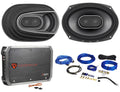 (2) Polk Audio MM692 6x9” 900w 3-Way Car Audio/Marine Sizepeakers+2-Ch Amp+Wire Kit