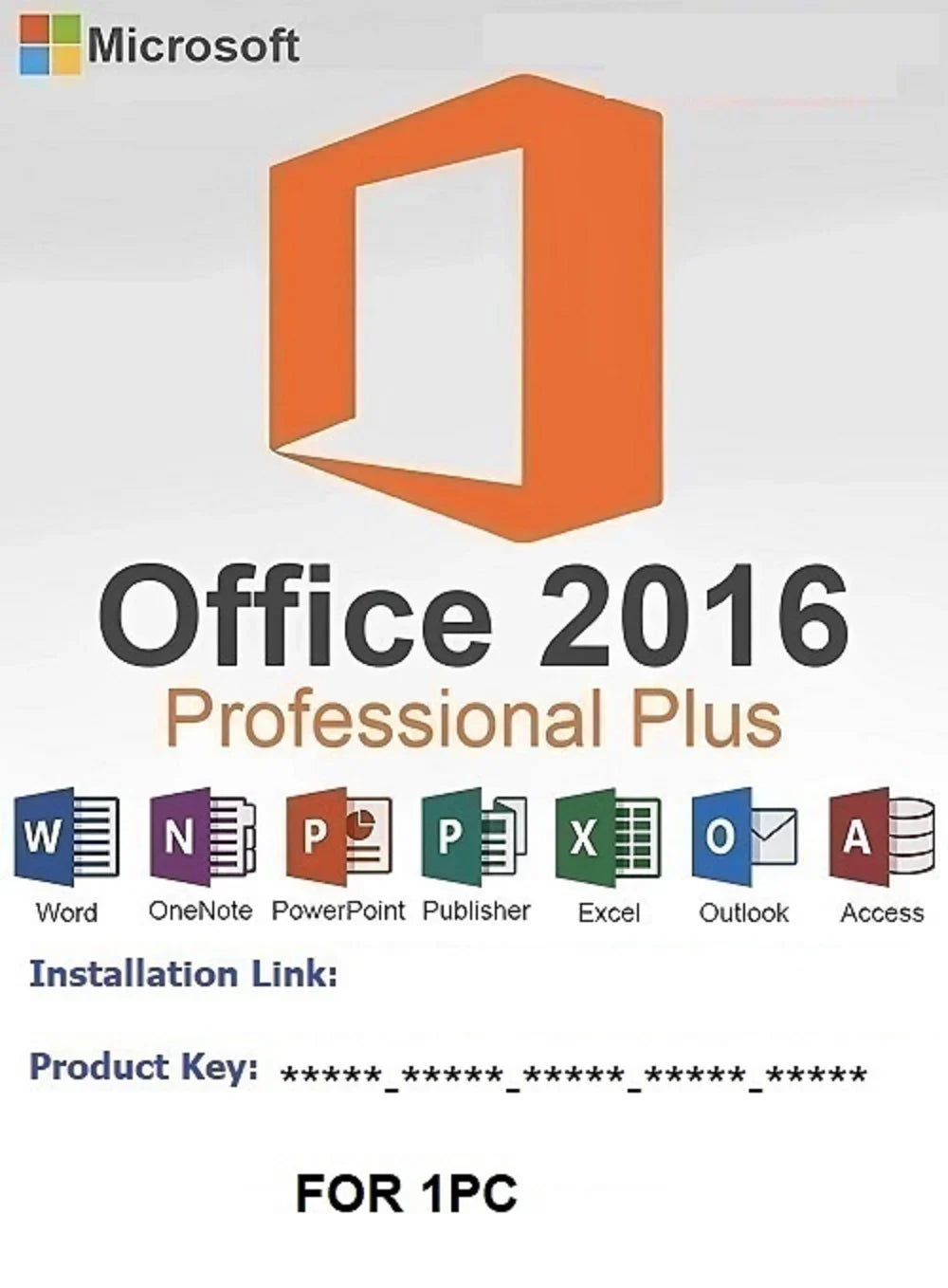 MICROSizeOFT OFFICE 2016 PRO PLUSize key card...(AUTHENTIC , AUTHORIZED SizeELLER)