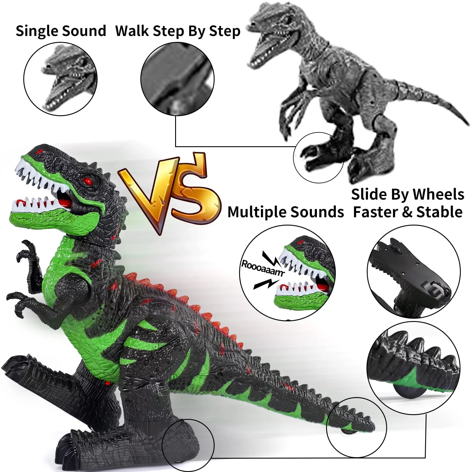 UUGEE Remote Control Dinosaur Toys for Boys Girls 2.4G RC Robot T-rex with Light Sizeound, Black