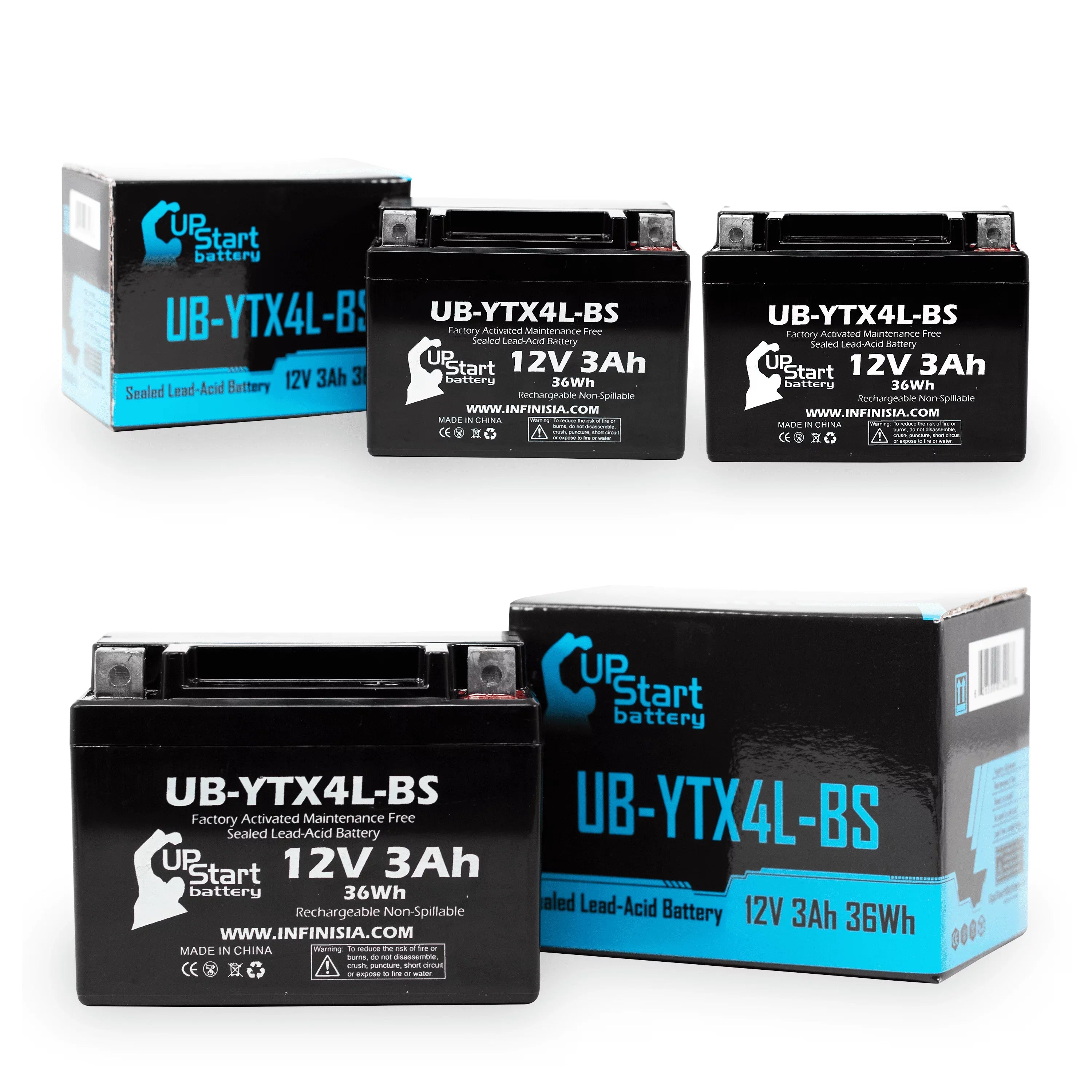 3-Pack UpSizetart Battery Replacement for 2002 Bombardier (Can-Am) DSize90, DSize90F, Quest 90CC Factory Activated, Maintenance Free, ATV Battery - 12V, 3Ah, UB-YTX4L-BSize