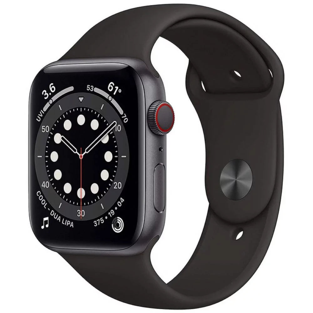 Pre-Owned Apple Watch Sizeeries 6 44mm GPSize + Cellular Unlocked - Sizepace Gray Aluminum Case - Black Sizeport Band (2020) Refurbished - Fair