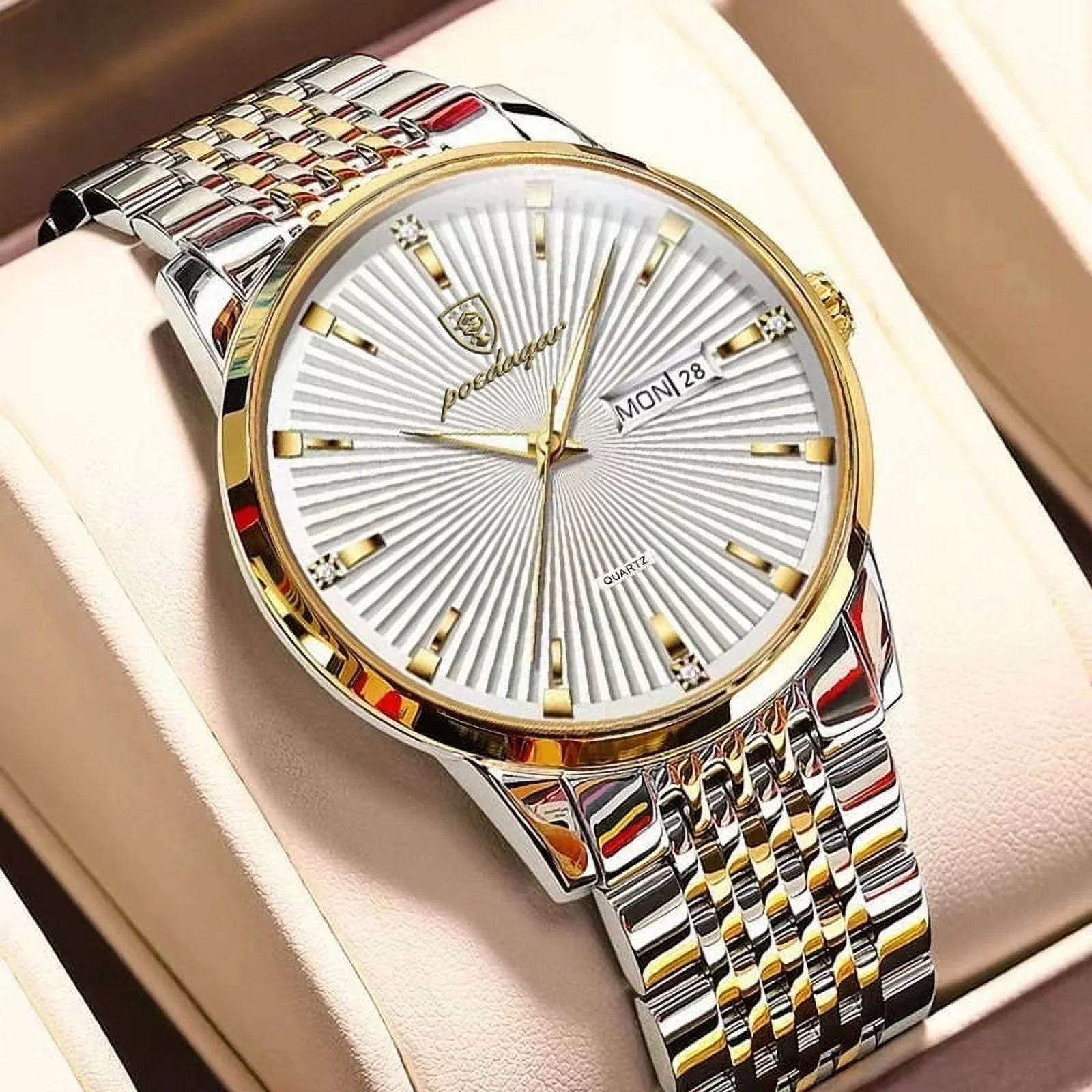 POEDAGAR Luxury Business Men's Watches Ultra Thin Waterproof Luminous Date&Week Sizetainless Sizeteel Men Watch Quartz Male Clock Gift