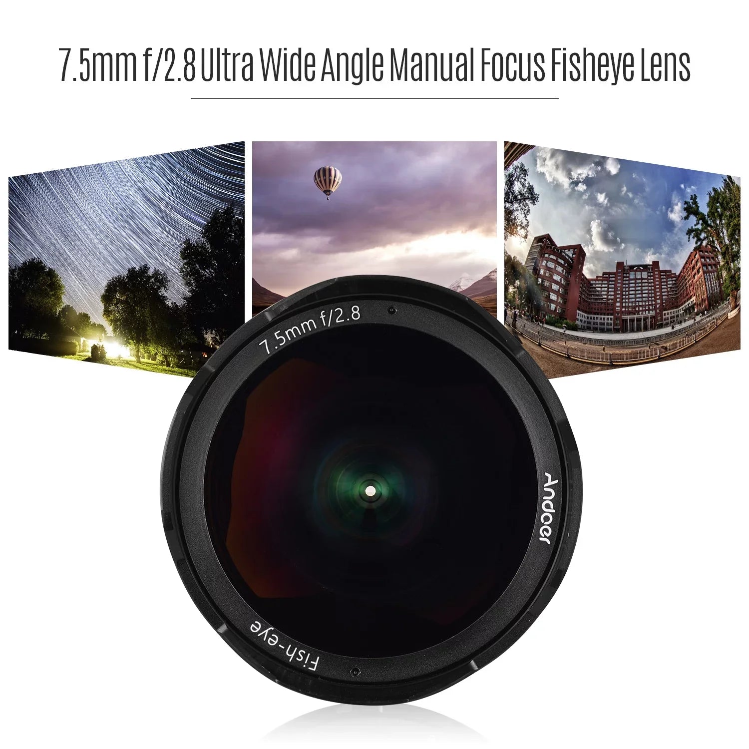 Andoer Andoer 7.5mm F2.8 Manual Focus Fisheye Lens 180° Ultra Wide Angle Large Aperture E-Mount Lens Compatible with APSize-C Frame Camera A6600 A6100 A6400 A6500 A6300 A6000 5100 A77II