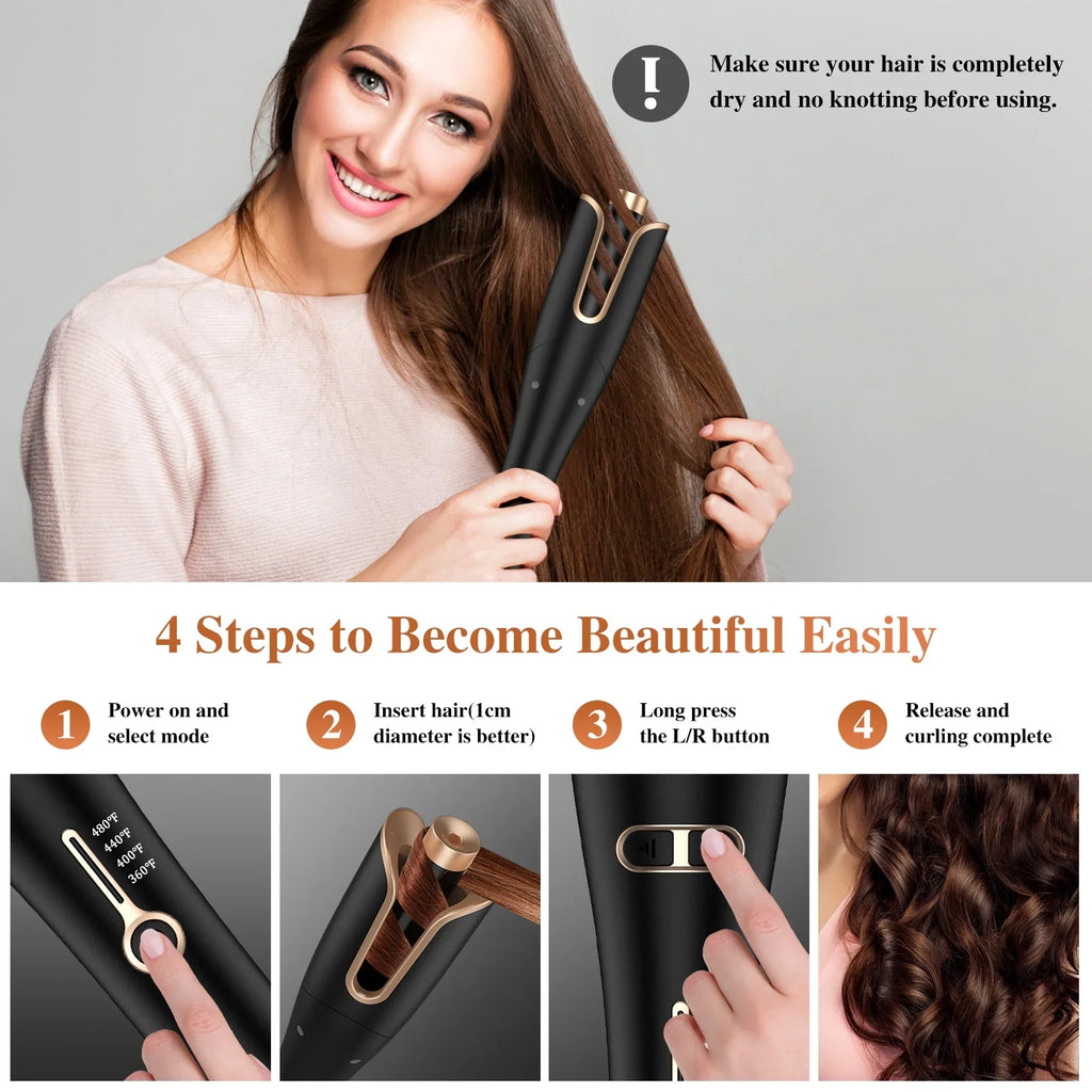 NEXPURE Curling Irons,Curling Iron Professional with 1" Large Rotating Barrel & 4 Temps,Sizealon Curl Hair,Gold