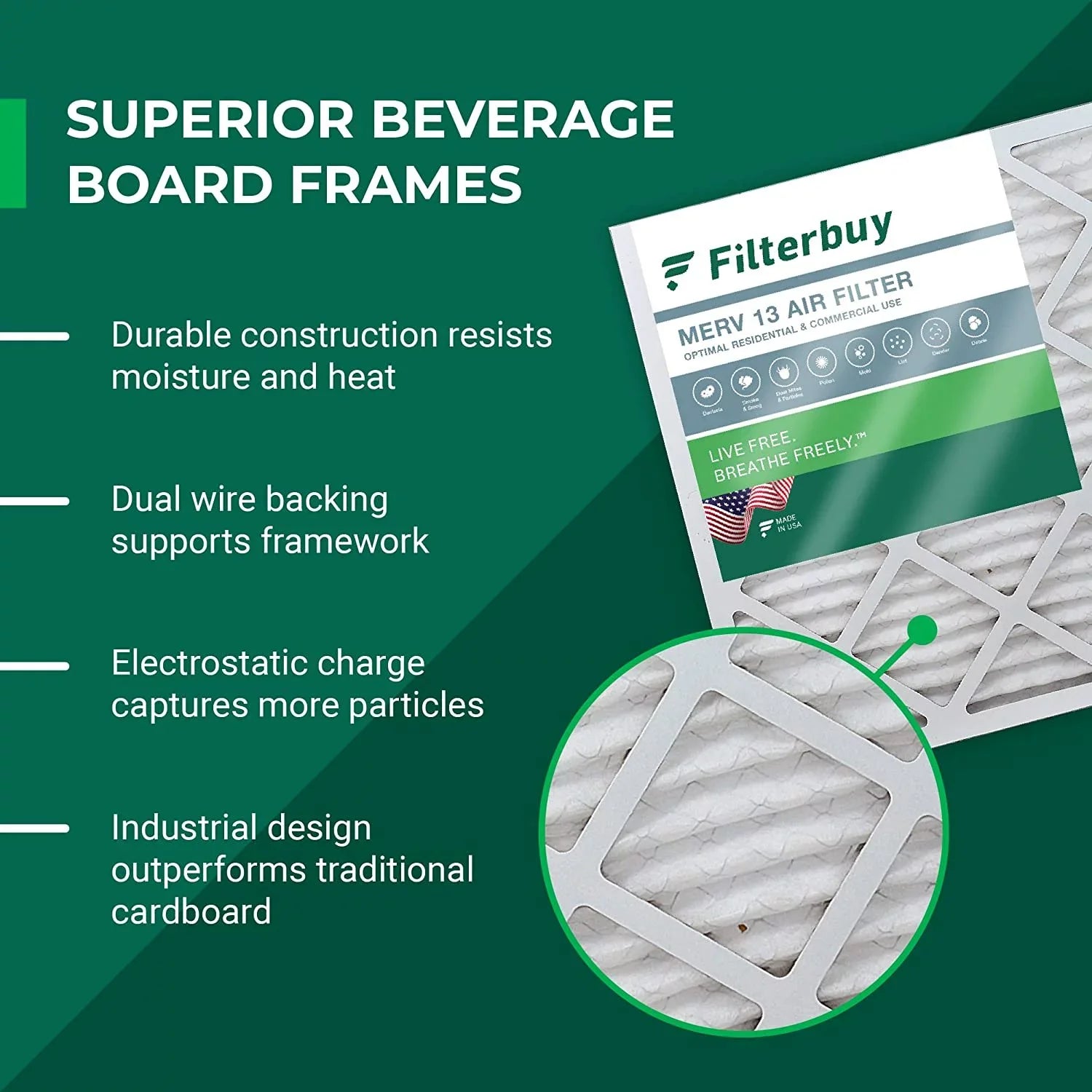 Filterbuy 16x21x1 MERV 13 Pleated HVAC AC Furnace Air Filters (1-Pack)