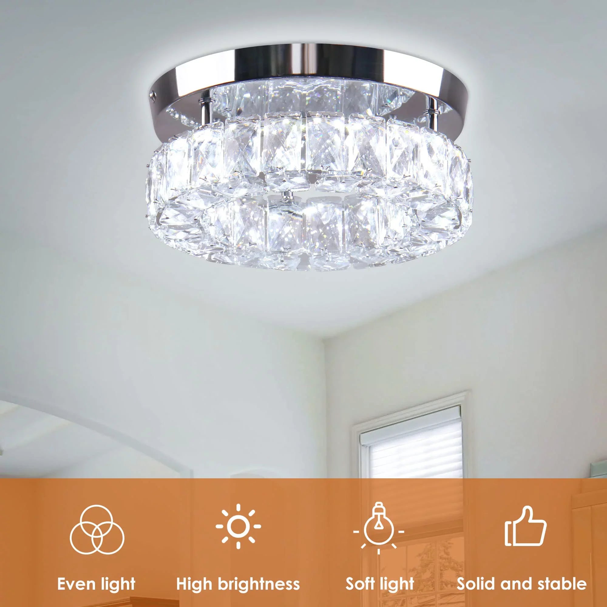 Diisunbihuo 9.8" Crystal Flush Mount Ceiling Light Fixtures LED Round Mini Chandelier Light Fixture Ceiling Lamp for Kitchen Hallway Foyer 15 W 6000K