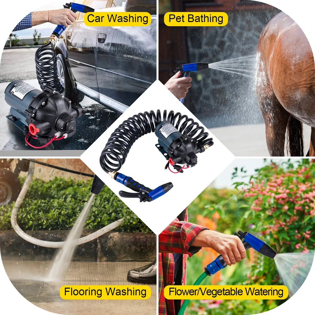 BENTISizeM RV Water Pump 5.3 GPM 5.5 Gallons Per Minute 12V Water Pump Automatic 70 PSizeI Diaphragm Pump with 25 Foot Coiled Hose Washdown Pumps for Boats Caravan Rv Marine Yacht