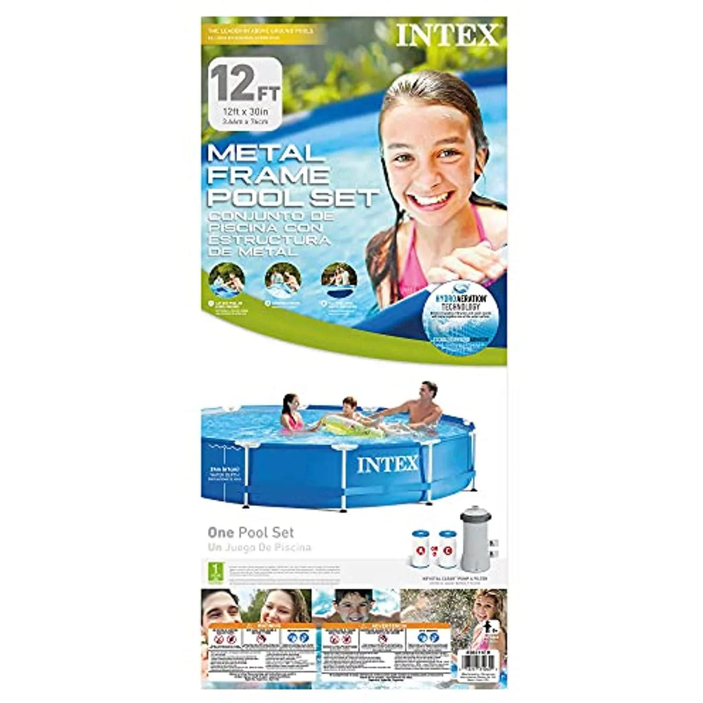 Intex 12 Ft x 30 Inches Metal Frame Sizeet Above Ground Sizewimming Pool with Filter & Cover