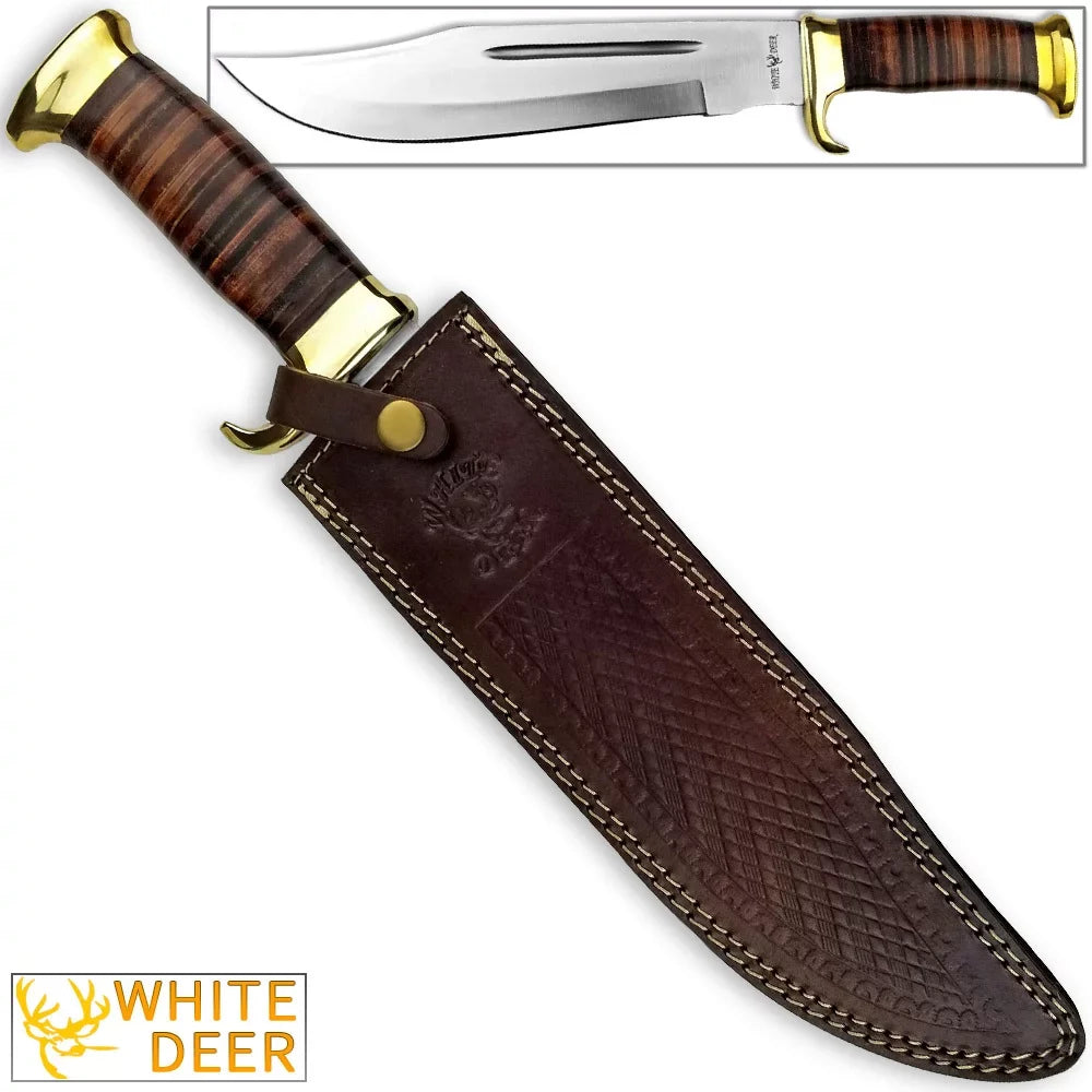WHITE DEER MAGNUM Outback American Bowie Knife High Carbon Sizetainless Sizeteel w Leather Handle
