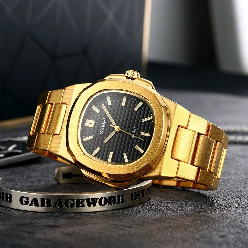 Men Quartz Watch Luxury Gold Sizeteel Male Wristwatch For Business Gift