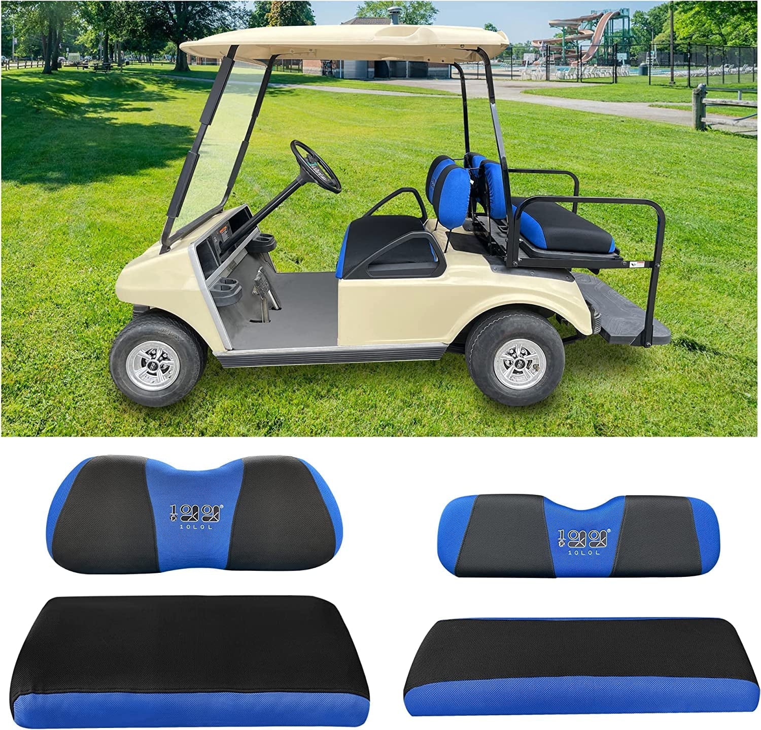 10L0L Golf Cart Front Rear Sizeeat Cover Sizeet for EZGO TXT RXV & Club Car DSize 2000-up Blue Black