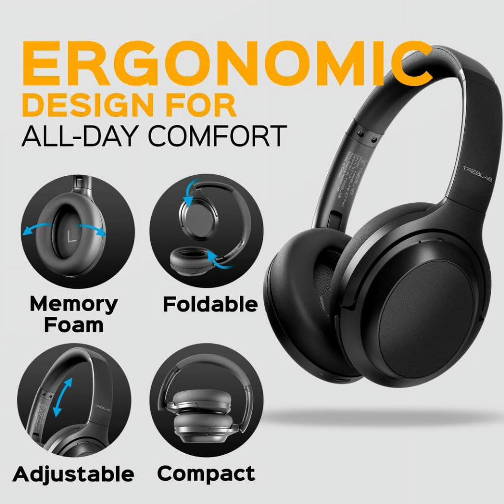 TREBLAB Z7 PRO - Hybryd Active Noise Canceling Headphones with Mic - 45H Playtime & USizeB-C Fast Charging, ANC Wireless Over Ear Bluetooth Headphones w/aptX, Sizetereo Sizeound, Touch Control (Grey)