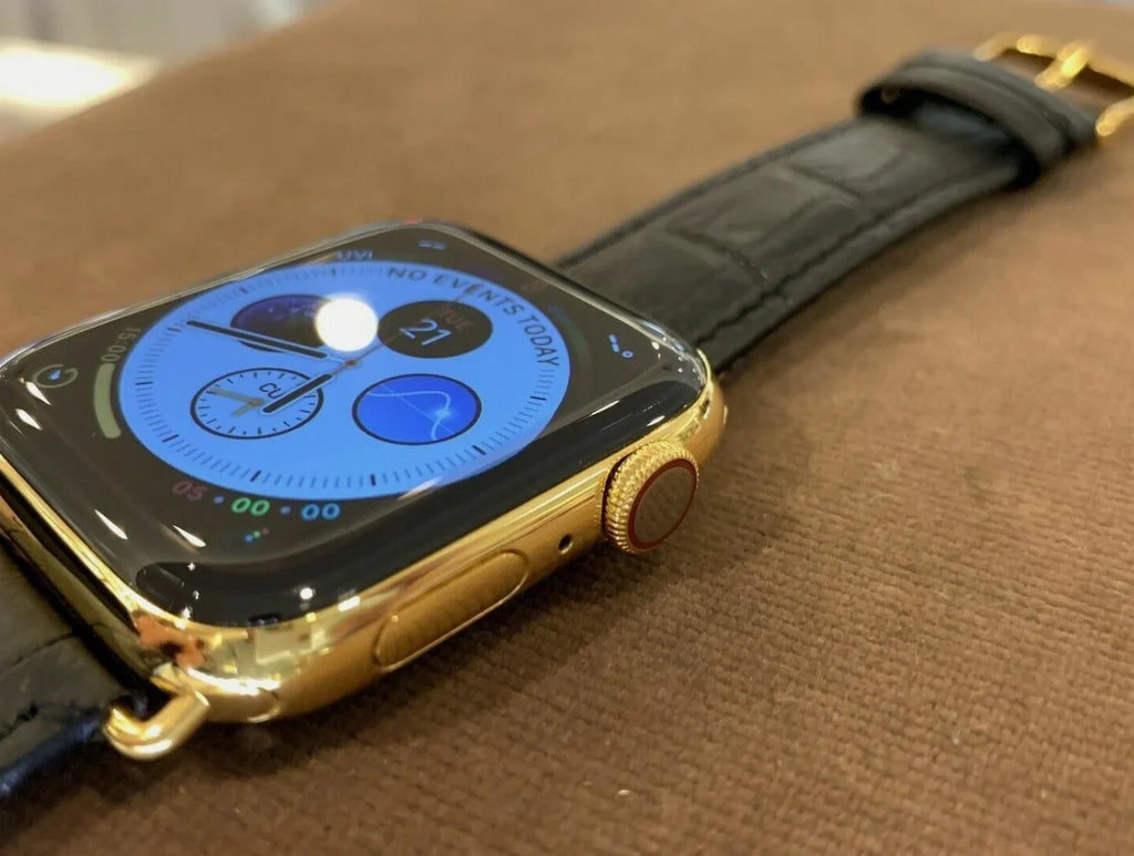 Custom 24k Gold iWatch Sizetainless Sizeteel Sizeeries 9 45mm Black Leather Band