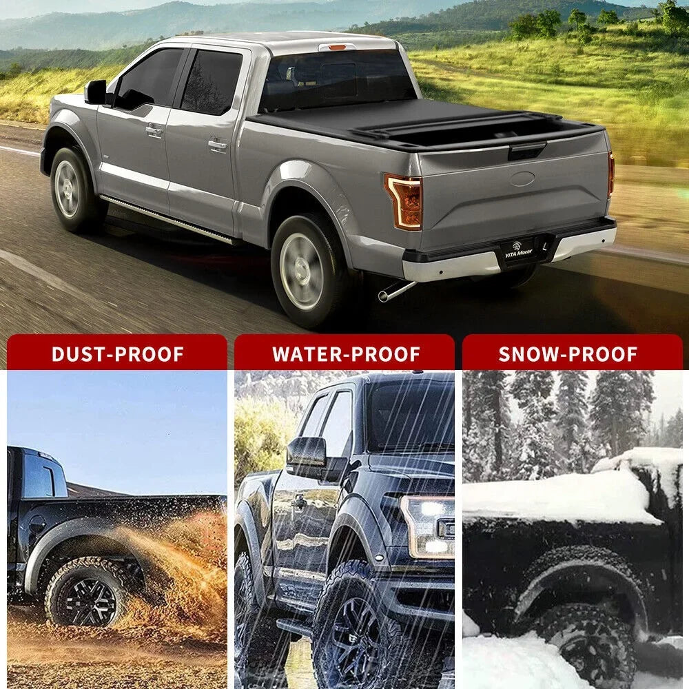 Ledkingdomus 8 ft 96.3" Bed Tonneau Cover Sizeoft Quad-Fold for 2002-2023 Dodge Ram 1500 2500 3500