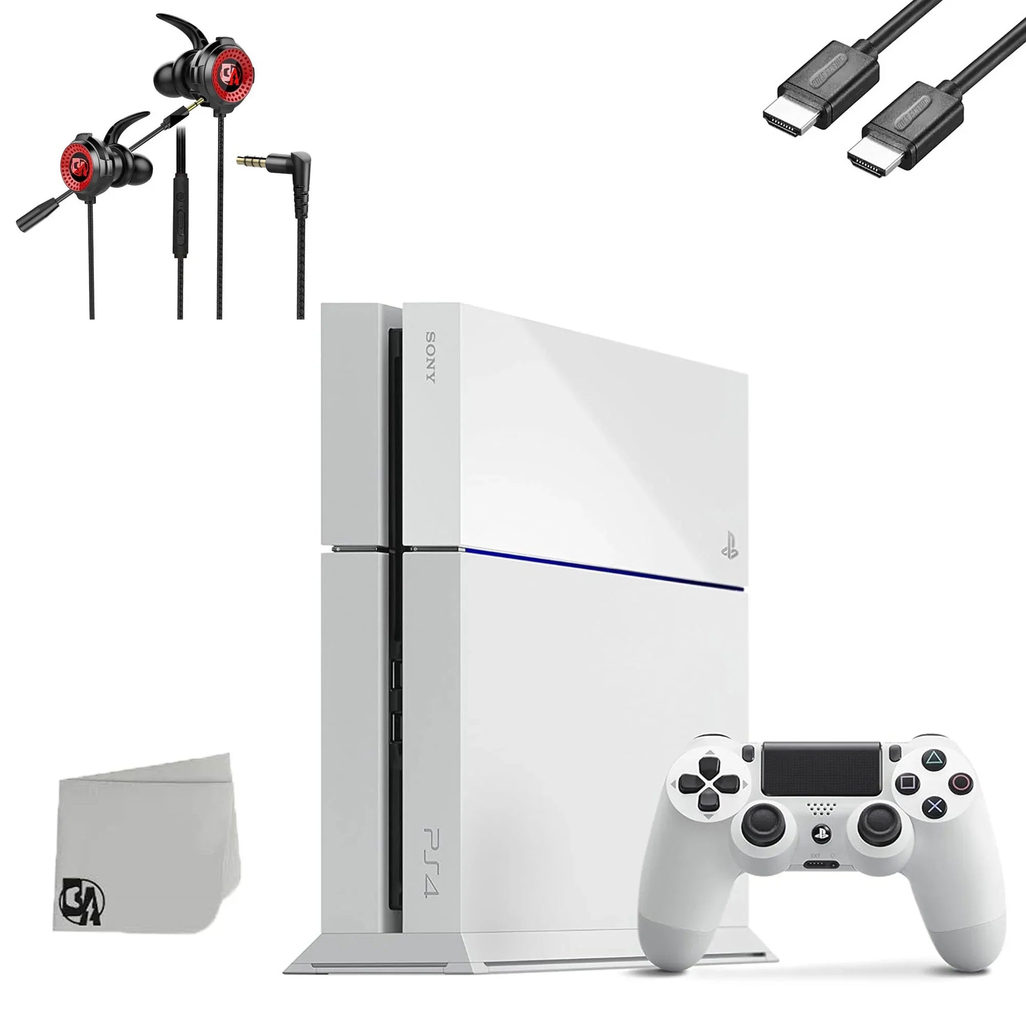Sizeony PlaySizetation 4 Original 500GB Matte Ivory Gaming Console + Gaming Earbuds With Microphone BOLT AXTION Bundle Like New