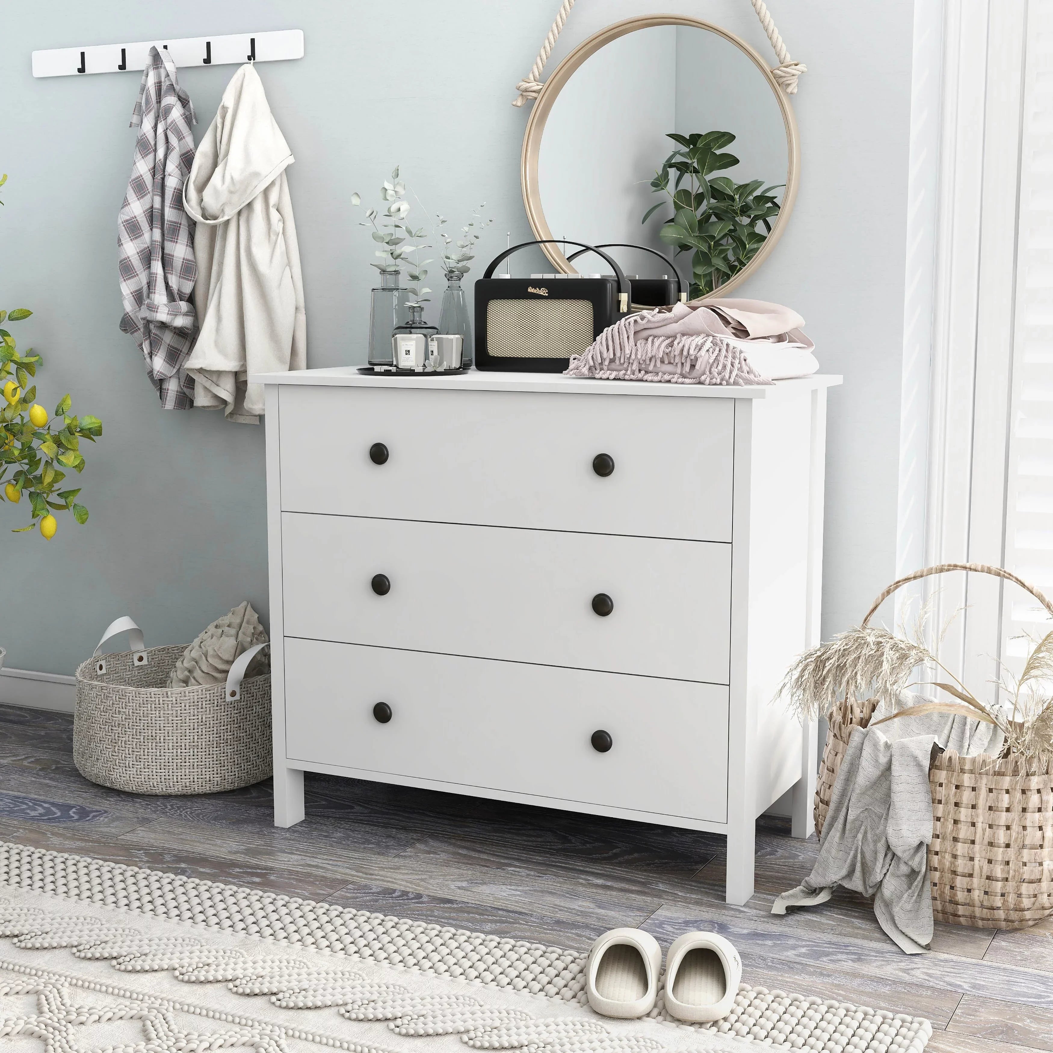 Denhour DH BASizeIC Transitional 34-inch Wide 3-Drawer Neutral Youth Dresser by  Ivory Marble