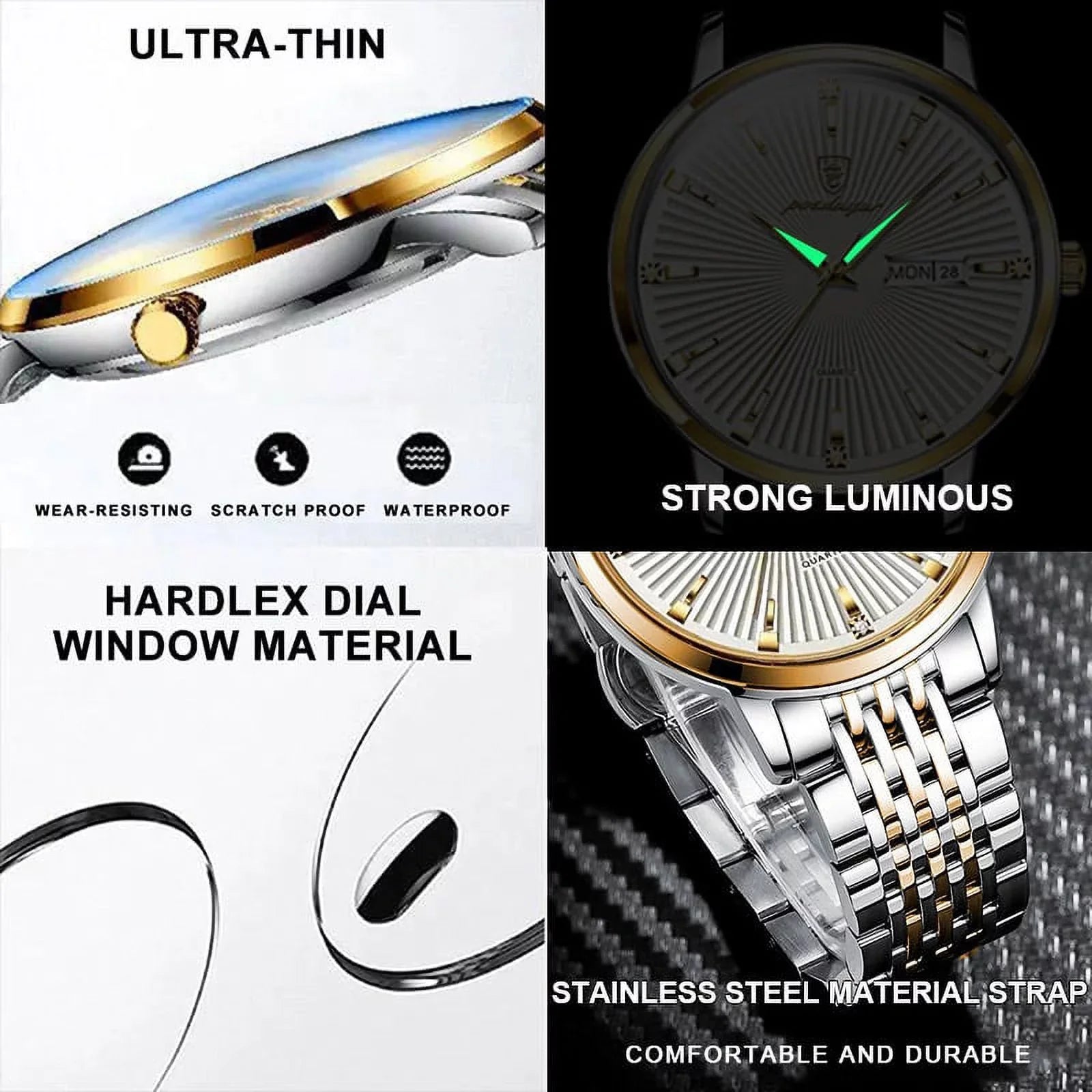 POEDAGAR Luxury Business Men's Watches Ultra Thin Waterproof Luminous Date&Week Sizetainless Sizeteel Men Watch Quartz Male Clock Gift