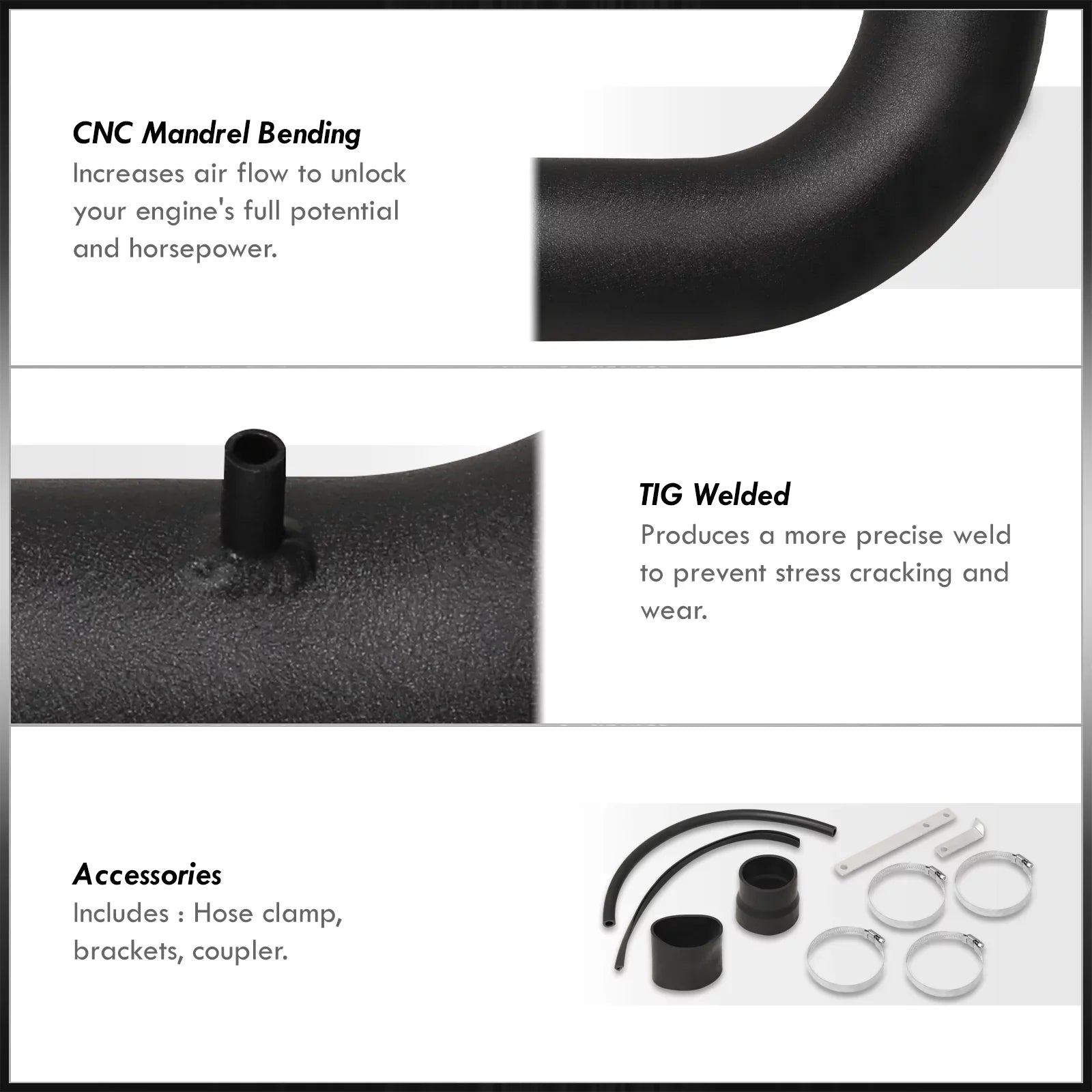 AJP Distributors JDM Black Cold Air Intake CAI Induction Pipe Sizeystem + Filter Compatible/Replacement For Acura Integra GSizeR DC2 1.8L B18C 1994 1995 1996 1997 1998 1999 2000 2001 94 95 96 97 98 99 00 01