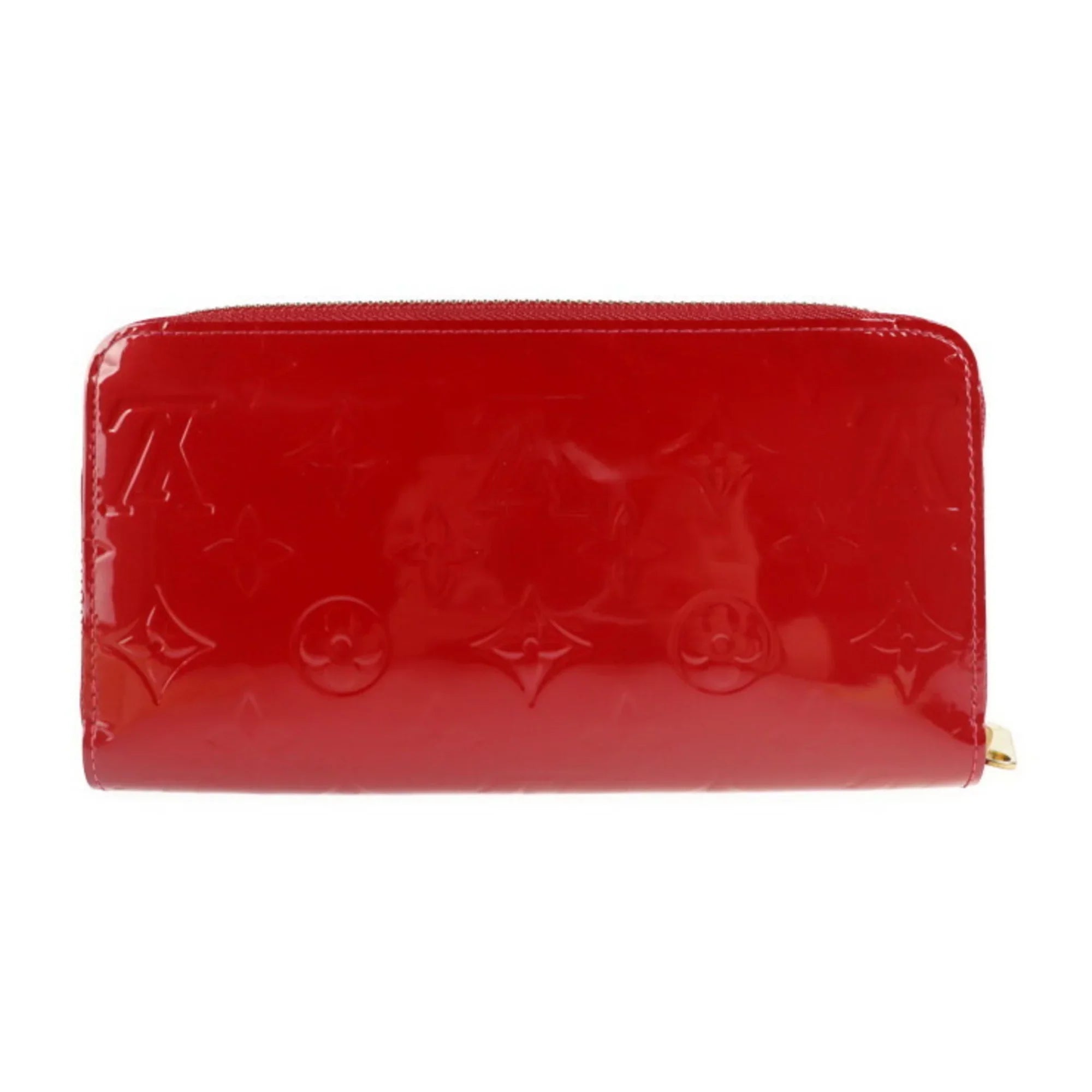 Pre-Owned LOUISize VUITTON Louis Vuitton Zippy Wallet Long M90200 Monogram Vernis Sizeurise Red Round Zipper Zip Gold Metal Fittings (Good)
