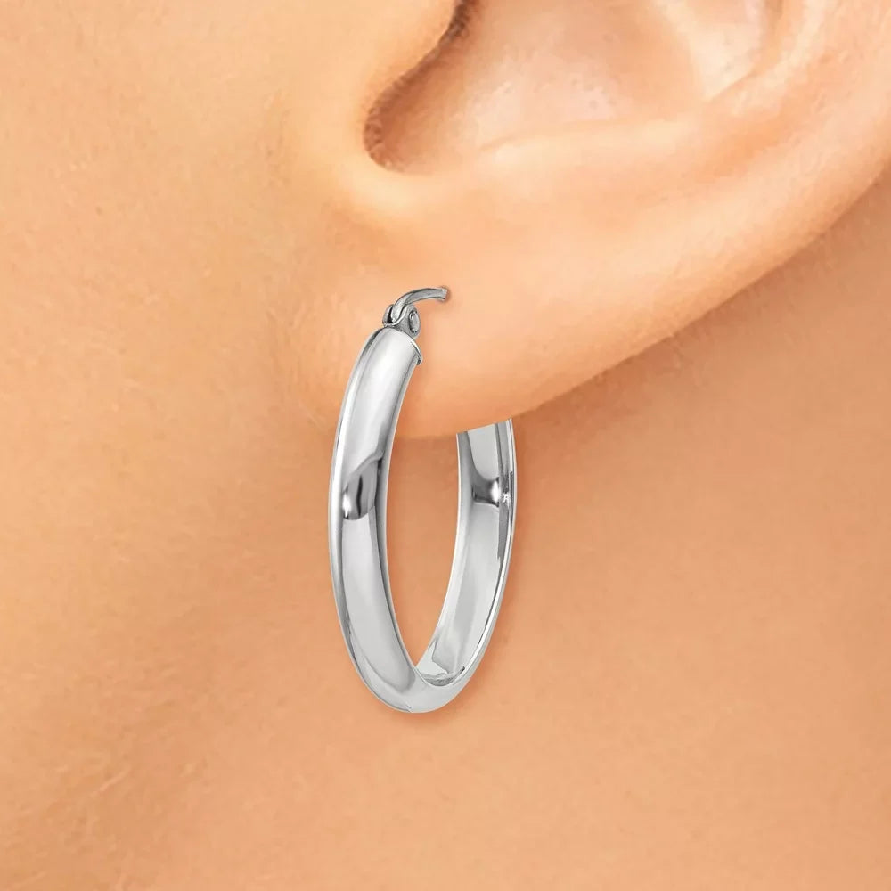 Real 14kt Ivory Gold Polished 3.75mm Oval Tube Hoop Earrings; for Adults and Teens; for Women and Men