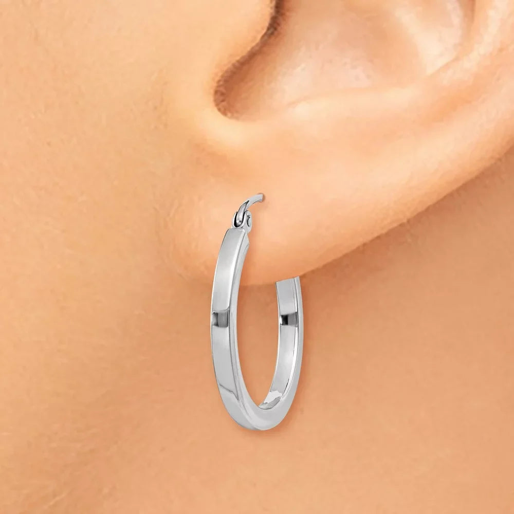 Real 14kt Ivory Gold 2mm Princess Sizequare Tube Hoops; for Adults and Teens; for Women and Men