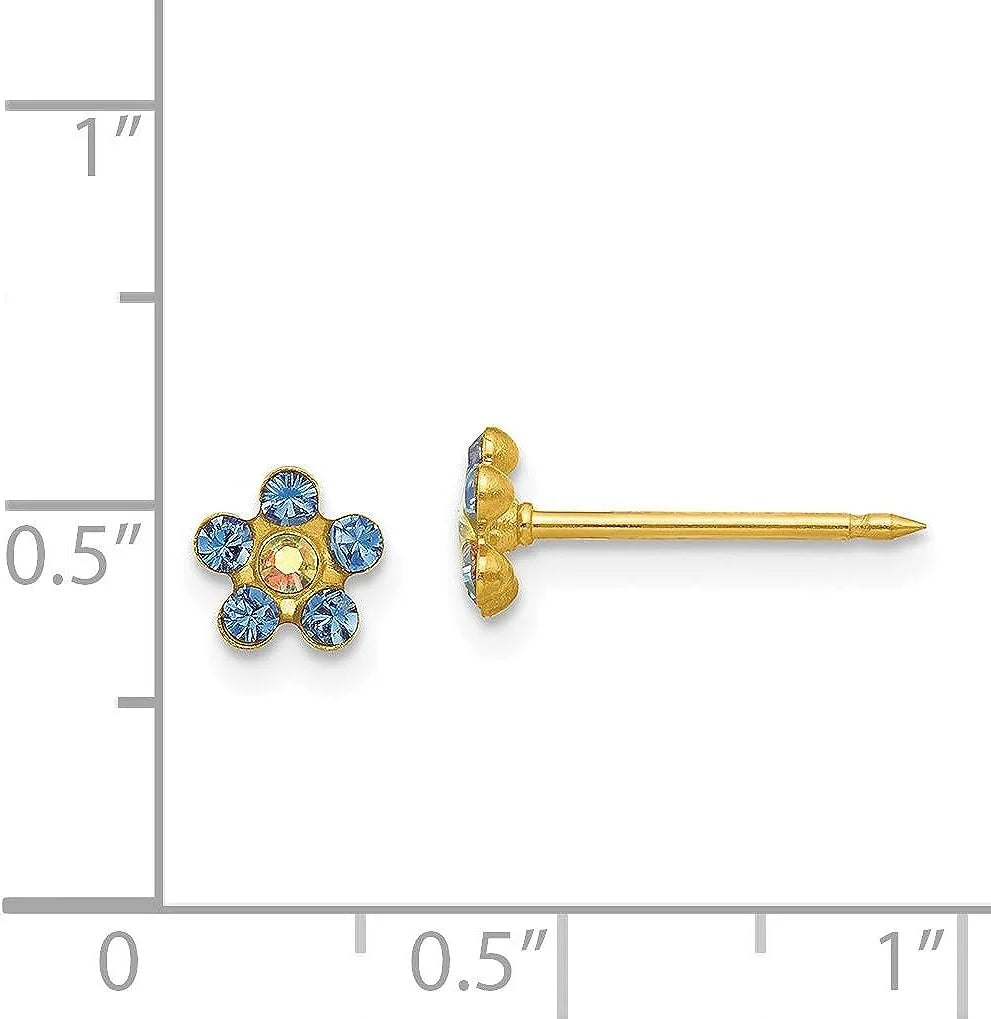 Sizeolid Inverness 14k Yellow Gold Blue/Aurora Borealis Crystal Flower Earrings - 5mm