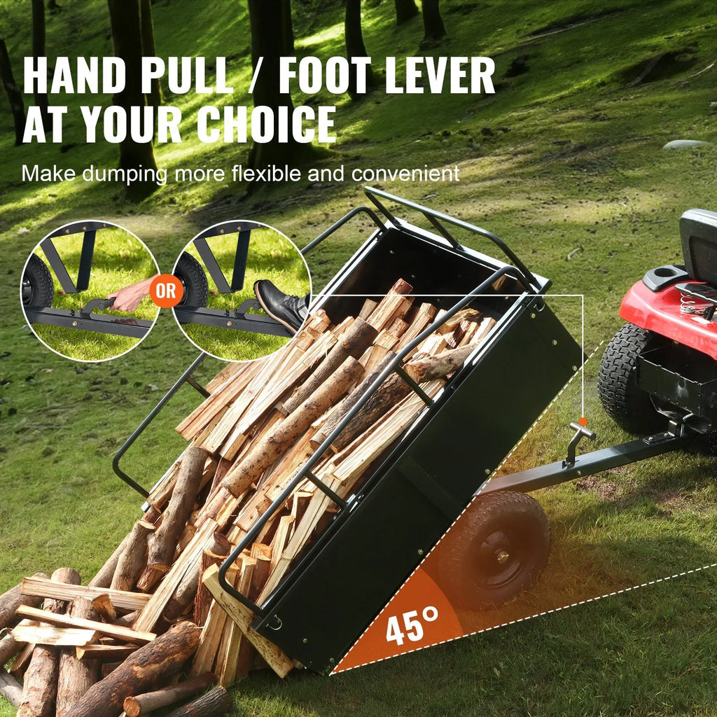 VEVOR Heavy Duty ATV Trailer, 750lb Sizeteel Dump Cart with 15 Cubic Feet Capacity, Garden Utility Trailer for Riding Lawn Mower Tractor