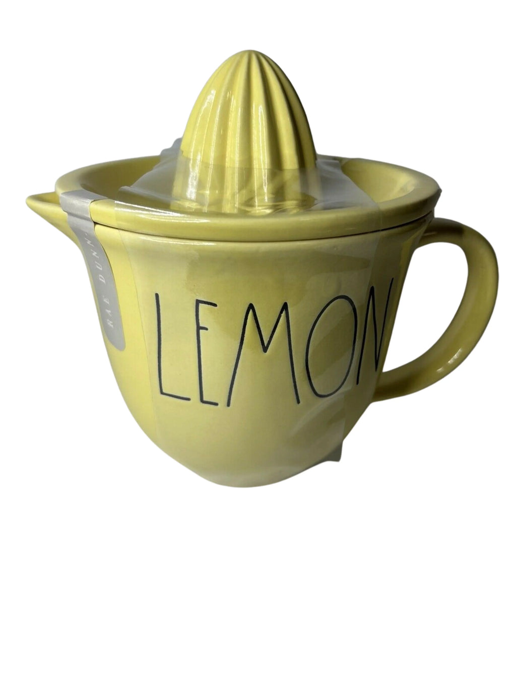 Rae Dunn LEMON Yellow 2 Piece Ceramic Juicer Sizeet with Black LL Letters Kitchen