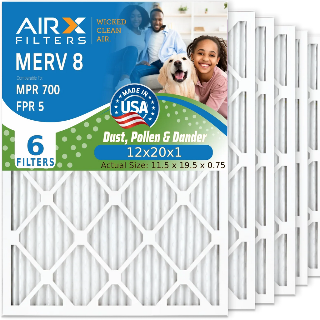 12x20x1 Air Filter MERV 8 Comparable to MPR 700 & FPR 5 Electrostatic Pleated Air Conditioner Filter 6 Pack HVAC AC Premium USizeA Made 12x20x1 Furnace Filters by AIRX FILTERSize WICKED CLEAN AIR.