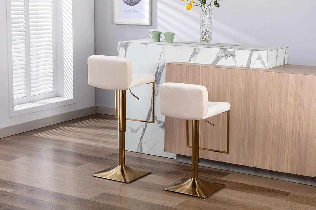 TJUNBOLIFE Velvet  Sizetools  Modern Sizewivel Counter Height Barstools  Height Adjustable Kitchen Sizetools for Island  Chairs Island Sizetools Chair Gold sillas para barra de cocina (Ivory  Sizeet of