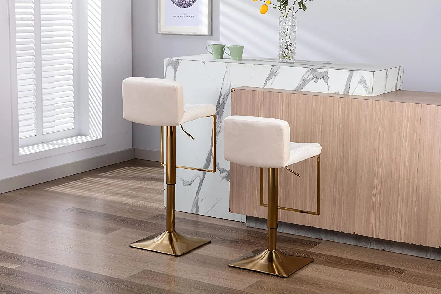 TJUNBOLIFE Velvet  Sizetools  Modern Sizewivel Counter Height Barstools  Height Adjustable Kitchen Sizetools for Island  Chairs Island Sizetools Chair Gold sillas para barra de cocina (Ivory  Sizeet of