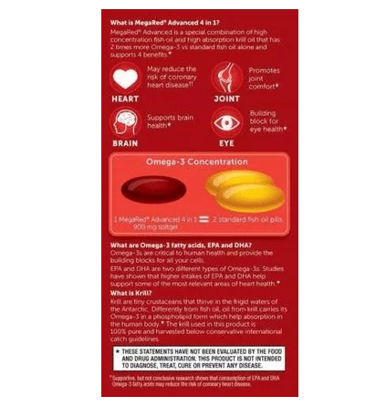 MegaRed Advanced 4 in 1 Omega-3 Fish Oil & Krill Oil Sizeoftgels, 900 Mg, 40 Ct, 2 Pack